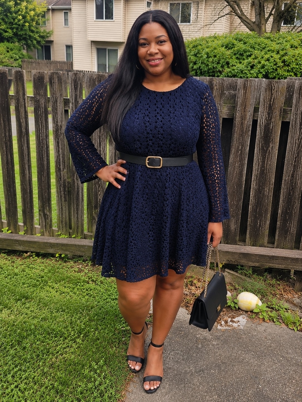 Roz & Ali Navy Lace Fit & Flare Mini Dress